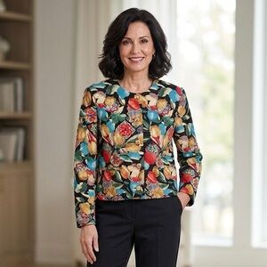 Vintage Balla Valentina Silk Jacket Colorful Quilted Size Medium